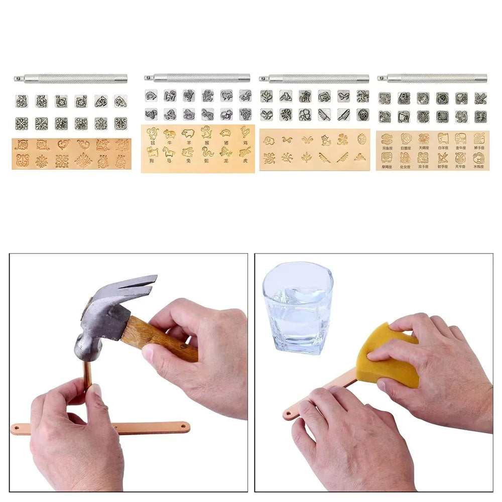12Pcs DIY Leather Craft Tool Set Zinc Alloy Pattern Stamping Punches for Leather Working - Chinese Zodiac - 5
