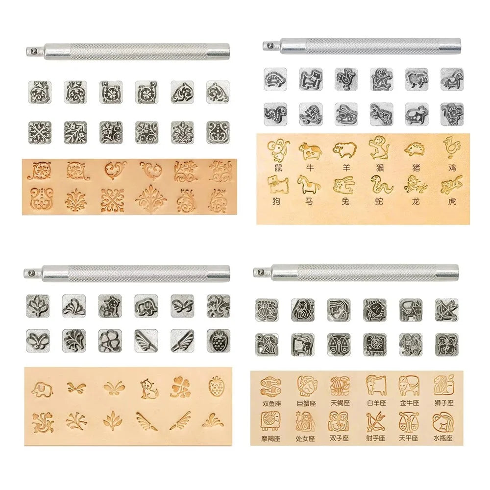 12Pcs DIY Leather Craft Tool Set Zinc Alloy Pattern Stamping Punches for Leather Working - Chinese Zodiac - 6