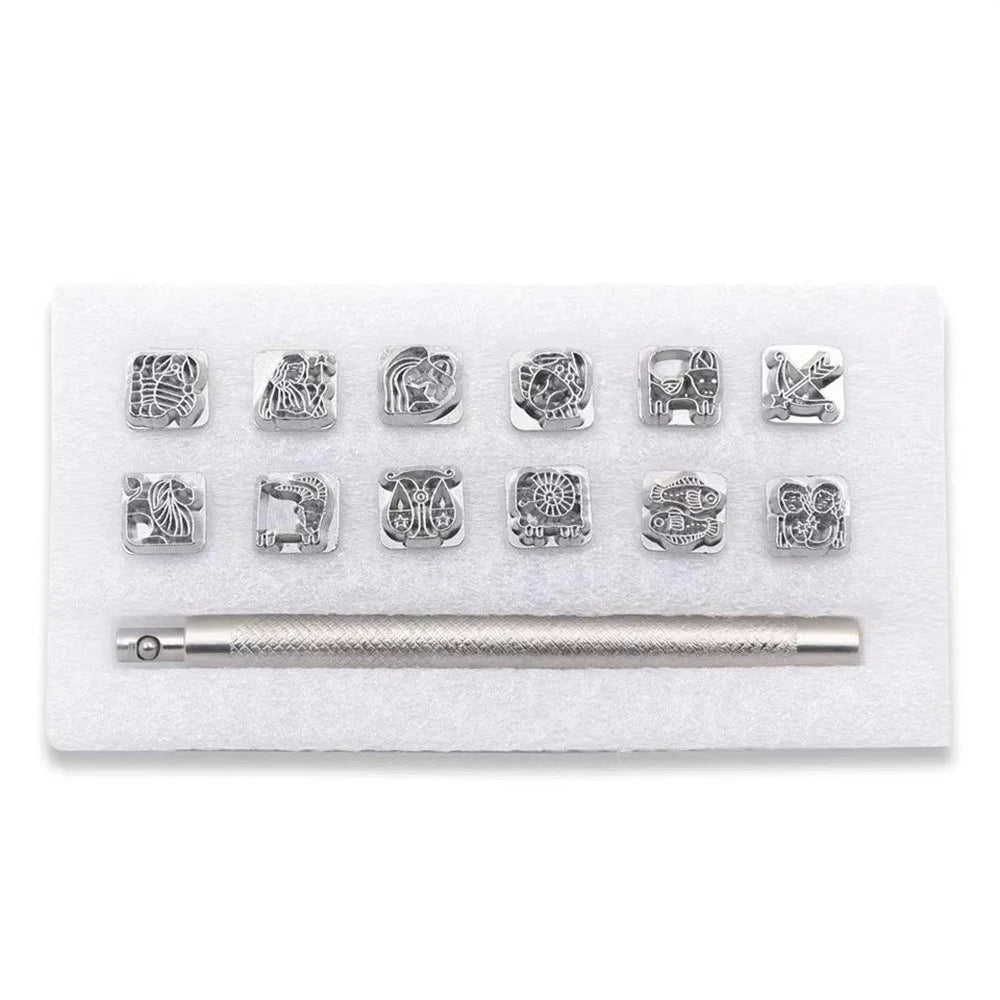 12Pcs DIY Leather Craft Tool Set Zinc Alloy Pattern Stamping Punches for Leather Working - Chinese Zodiac - 7