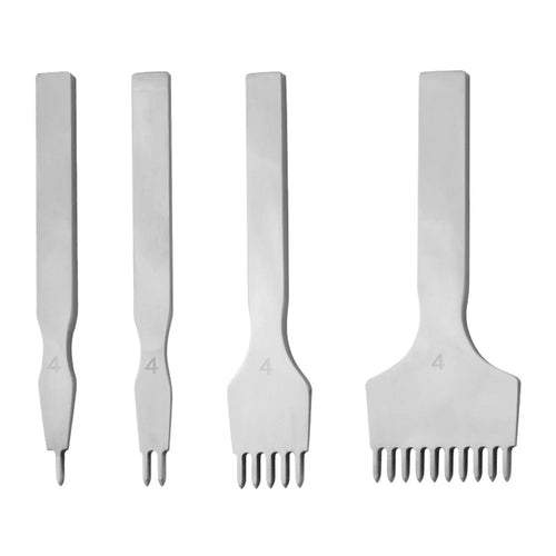 4Pcs DIY Leather Punch Tool Set 1 / 2 / 5 / 10 Tooth 4mm Spacing White Steel Diamond-Shape Chisel - 1
