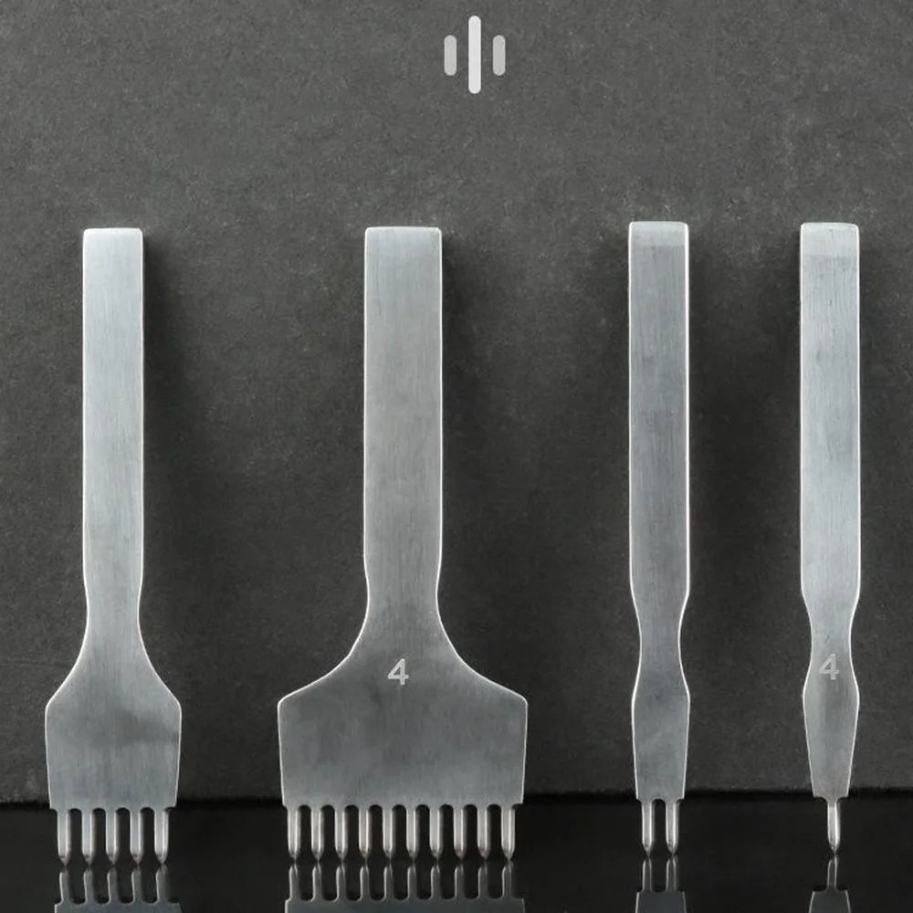 4Pcs DIY Leather Punch Tool Set 1 / 2 / 5 / 10 Tooth 4mm Spacing White Steel Diamond-Shape Chisel - 2