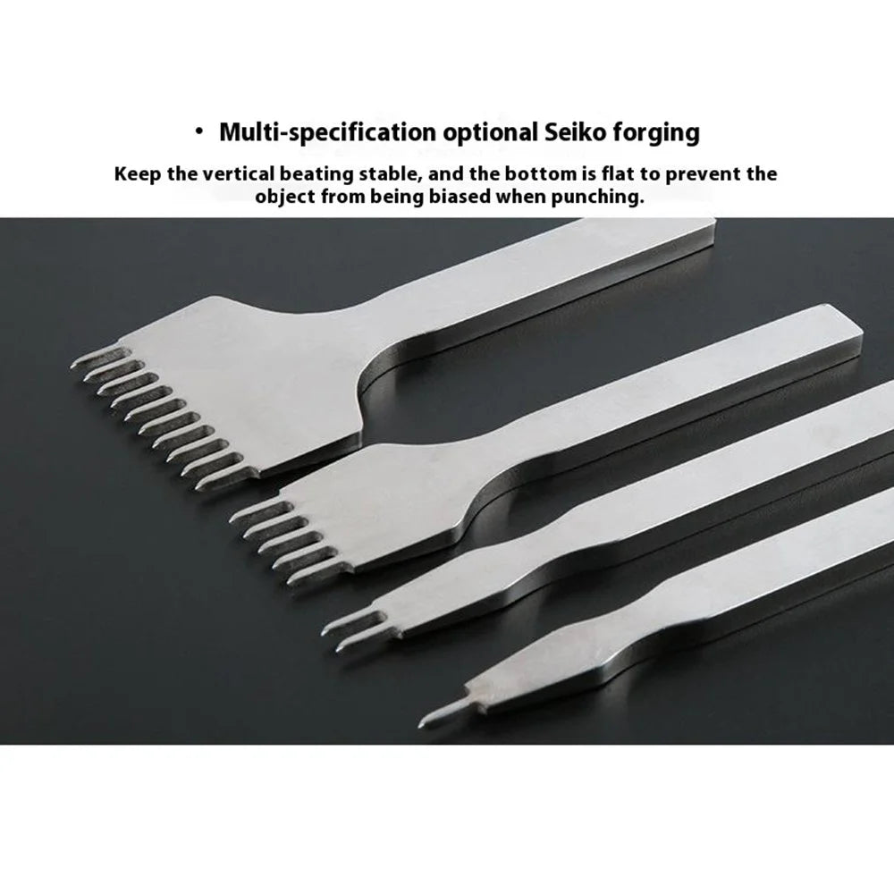 4Pcs DIY Leather Punch Tool Set 1 / 2 / 5 / 10 Tooth 4mm Spacing White Steel Diamond-Shape Chisel - 4