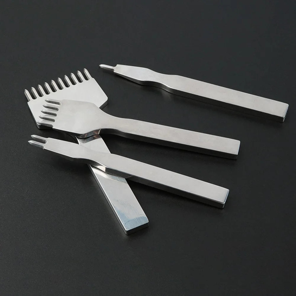 4Pcs DIY Leather Punch Tool Set 1 / 2 / 5 / 10 Tooth 4mm Spacing White Steel Diamond-Shape Chisel - 5
