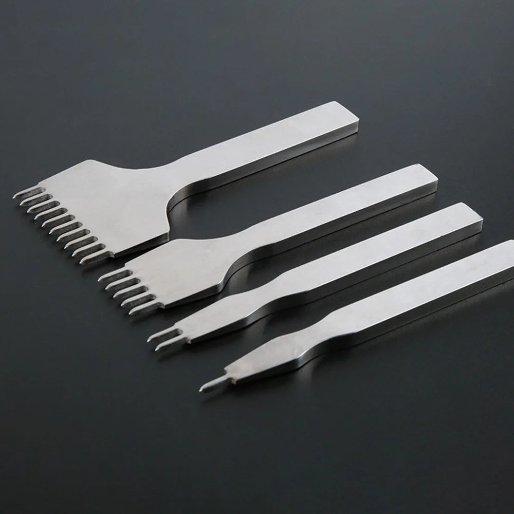 4Pcs DIY Leather Punch Tool Set 1 / 2 / 5 / 10 Tooth 4mm Spacing White Steel Diamond-Shape Chisel - 6