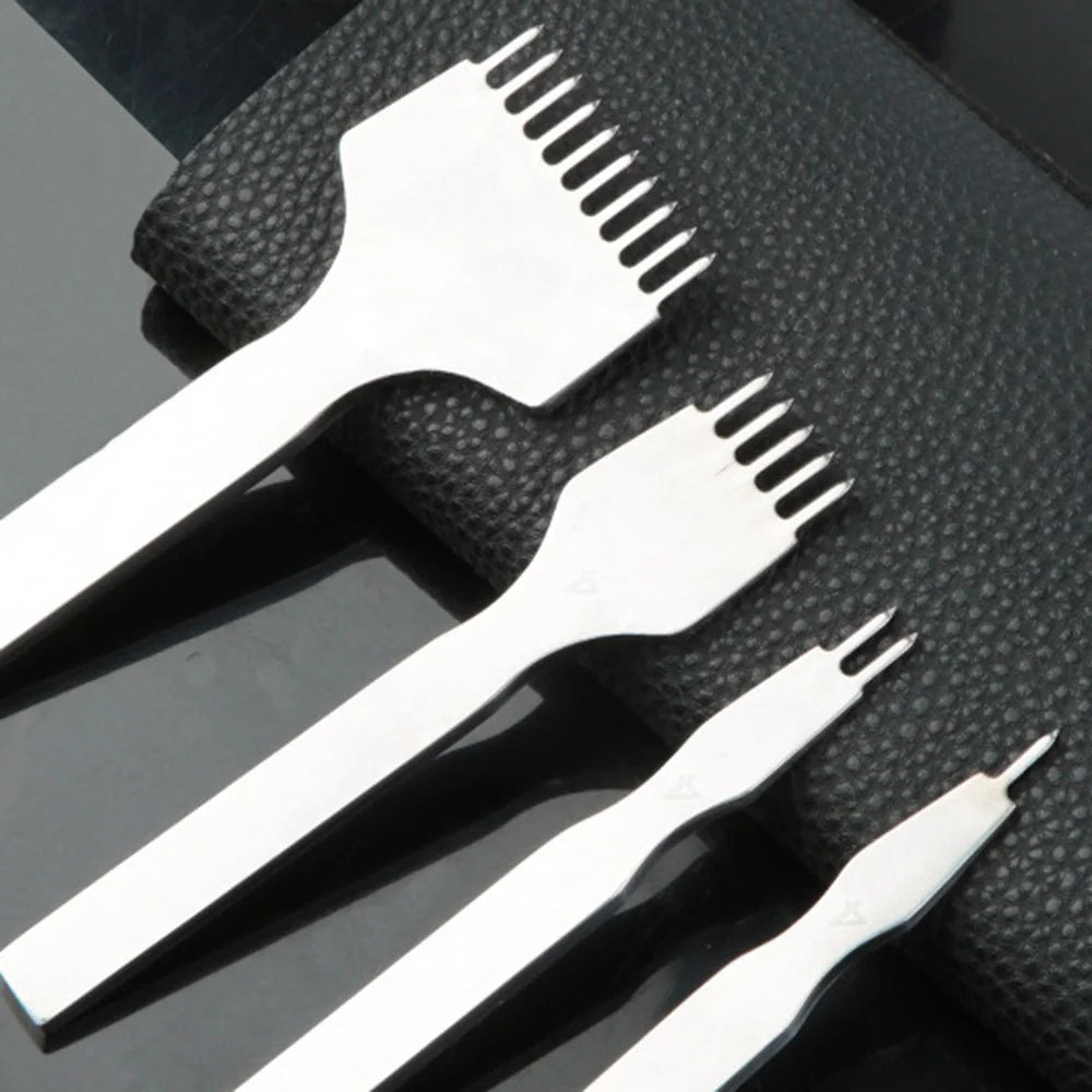 4Pcs DIY Leather Punch Tool Set 1 / 2 / 5 / 10 Tooth 4mm Spacing White Steel Diamond-Shape Chisel - 7
