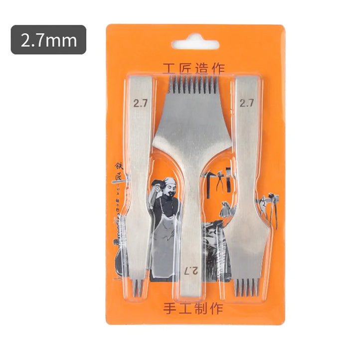 3Pcs DIY Leather Pricking Punch Tool Set 2 / 5 / 10 Tooth Tool Steel Chisel - 2.7mm - 1