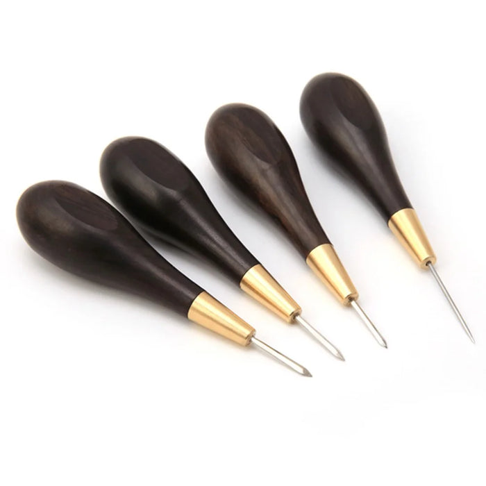 4Pcs DIY Leather Craft Tools Set Sandalwood Handle Rhombic Awl Precision Leather Punches - 1