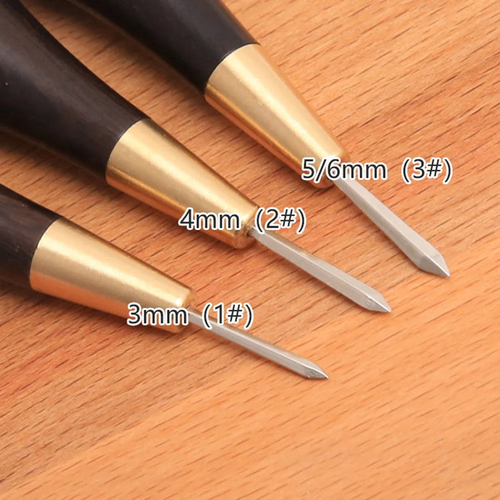 4Pcs DIY Leather Craft Tools Set Sandalwood Handle Rhombic Awl Precision Leather Punches - 3