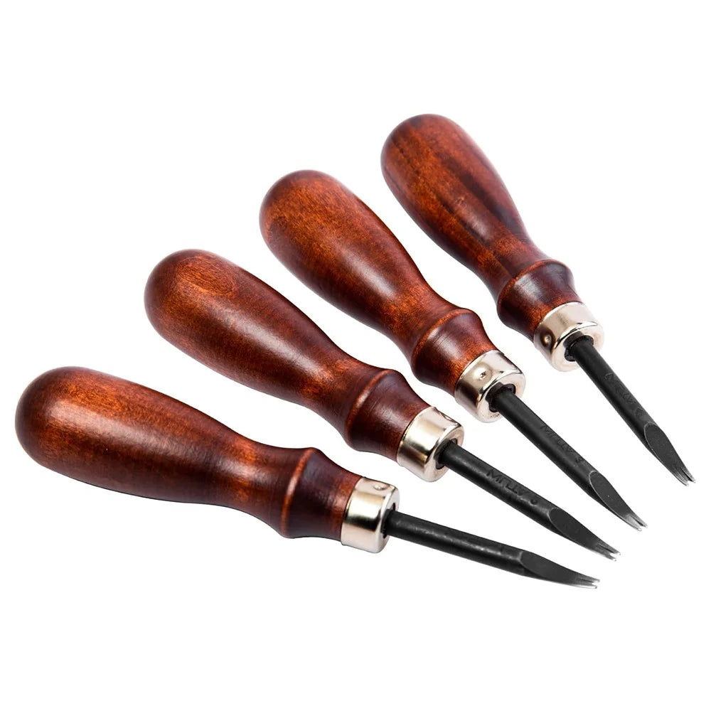 4Pcs Leather Edge Beveler Set High Carbon Steel DIY Vegetable Tanned Leather Skiving Tool - 1