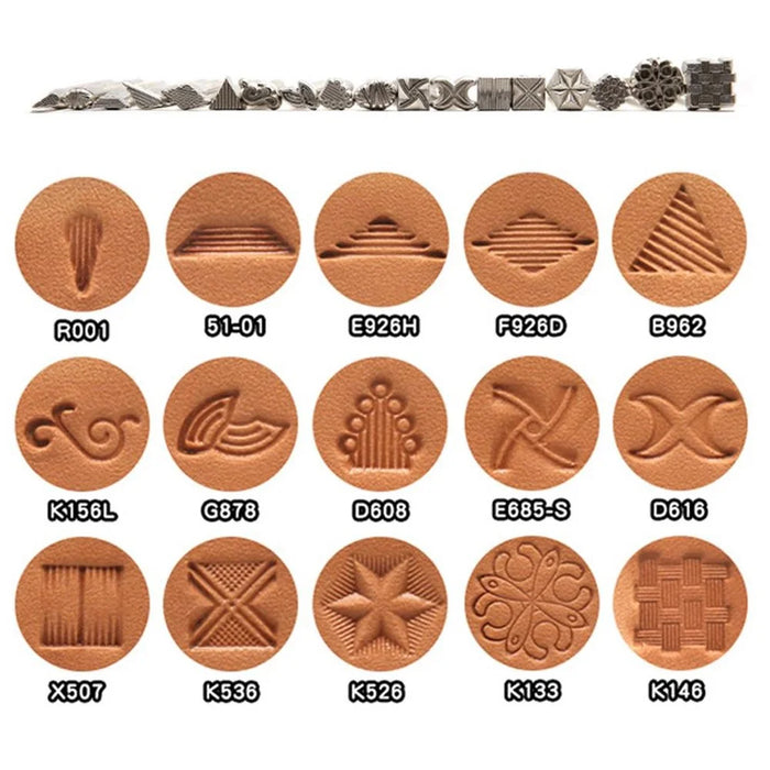 15Pcs / Set DIY Leather Stamping Tools Stainless Steel Leather Craft Carving Embossing Tool Kit - 1