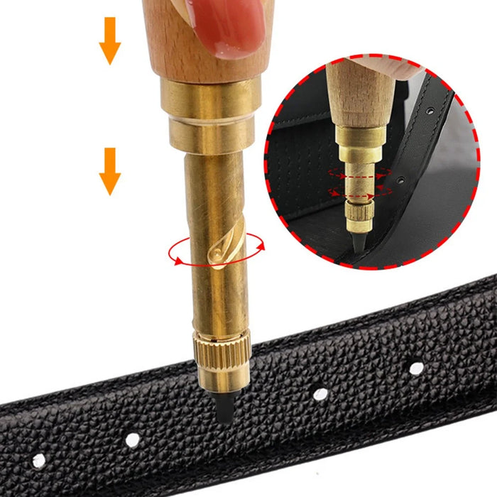 Automatic Belt Punch with 6 Interchangeable Heads DIY Leather Hole Rotary Puncher Tool - 2