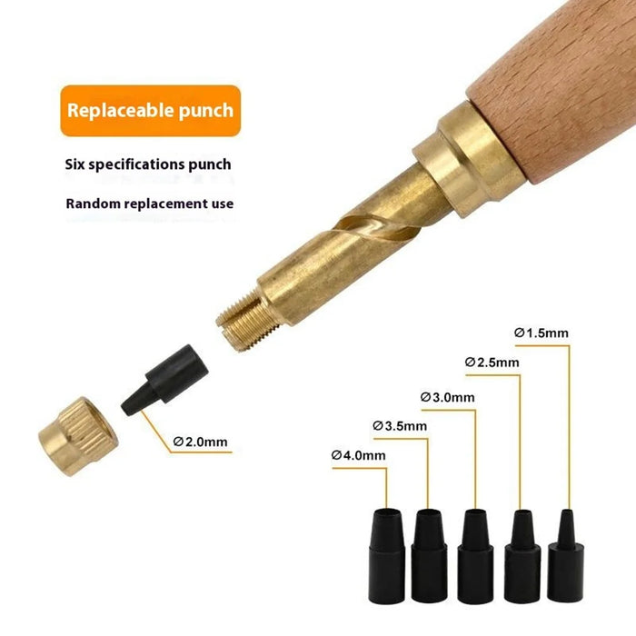Automatic Belt Punch with 6 Interchangeable Heads DIY Leather Hole Rotary Puncher Tool - 4