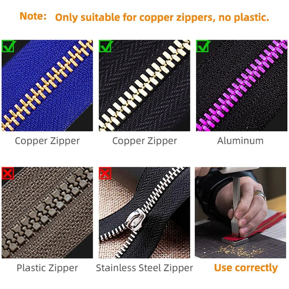 2Pcs Zipper Teeth Remover Stainless Steel Zipper Repair DIY Leather Craft Tools with 1 Block - 4