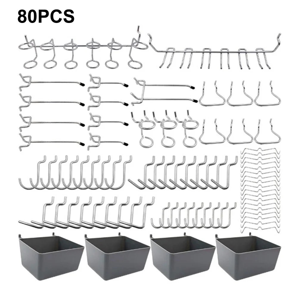 4 Storage Boxes with 80 Pegboard Hooks Multipurpose Wall Mount Organizer Tool Hanger Kit - 1