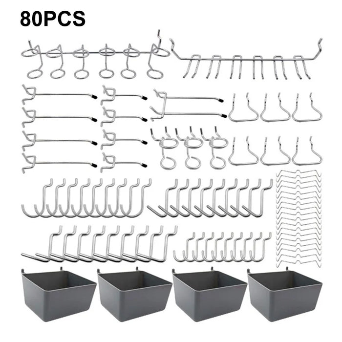 4 Storage Boxes with 80 Pegboard Hooks Multipurpose Wall Mount Organizer Tool Hanger Kit - 1
