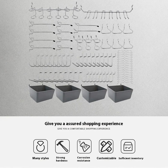 4 Storage Boxes with 80 Pegboard Hooks Multipurpose Wall Mount Organizer Tool Hanger Kit - 2