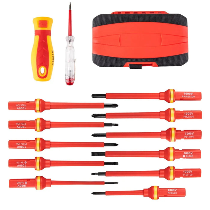 13Pcs Phillips Flathead Insulated Screwdriver Set High Voltage Electrician Tool Kit with Storage Case - 1