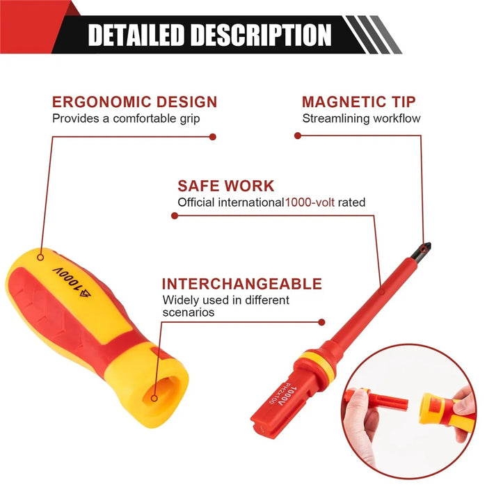 13Pcs Phillips Flathead Insulated Screwdriver Set High Voltage Electrician Tool Kit with Storage Case - 2