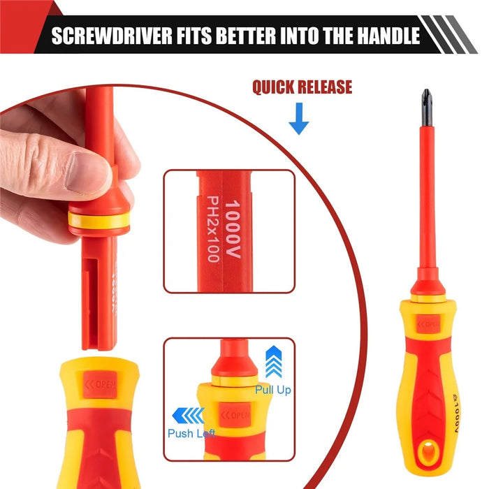 13Pcs Phillips Flathead Insulated Screwdriver Set High Voltage Electrician Tool Kit with Storage Case - 5