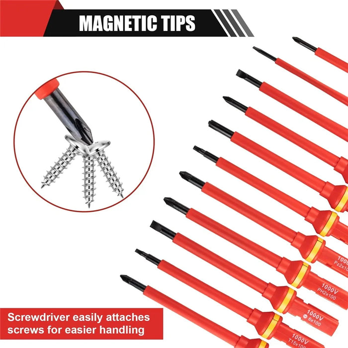 13Pcs Phillips Flathead Insulated Screwdriver Set High Voltage Electrician Tool Kit with Storage Case - 6