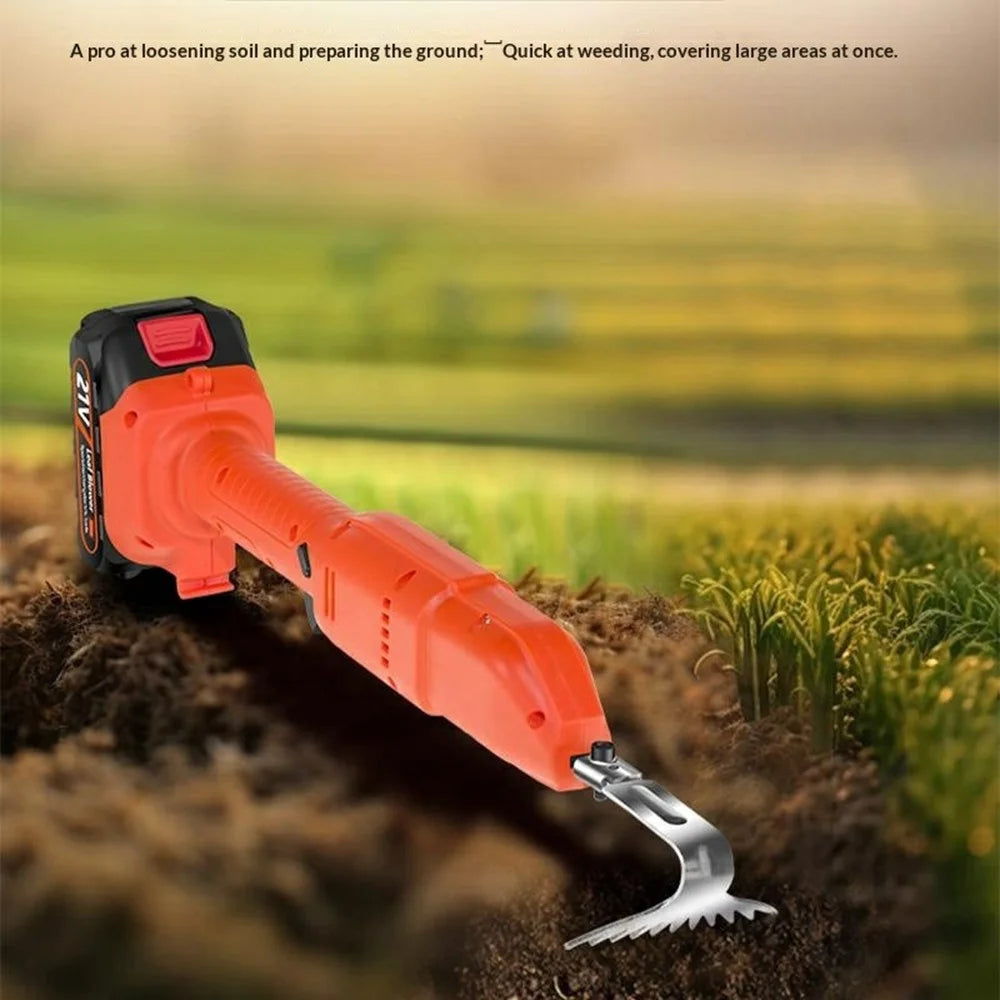 W02 235RPM Lithium-Electric Tiller with 2 Extension Poles Cordless Weeder Handheld Electric Hoe for Home Garden Bonsai, with 2 Batteries - 2