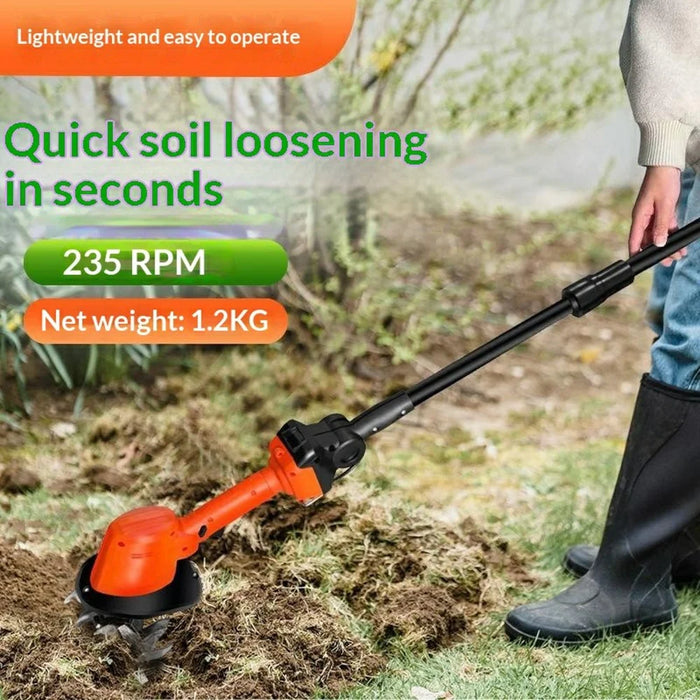 W01 235RPM Cordless Cultivator Lithium-Electric Tiller with 2 Extension Poles Handheld Electric Hoe for Home Gardening, with 2 Batteries - 2