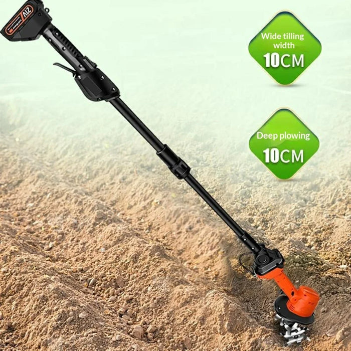 W01 235RPM Cordless Cultivator Lithium-Electric Tiller with 2 Extension Poles Handheld Electric Hoe for Home Gardening, with 2 Batteries - 3