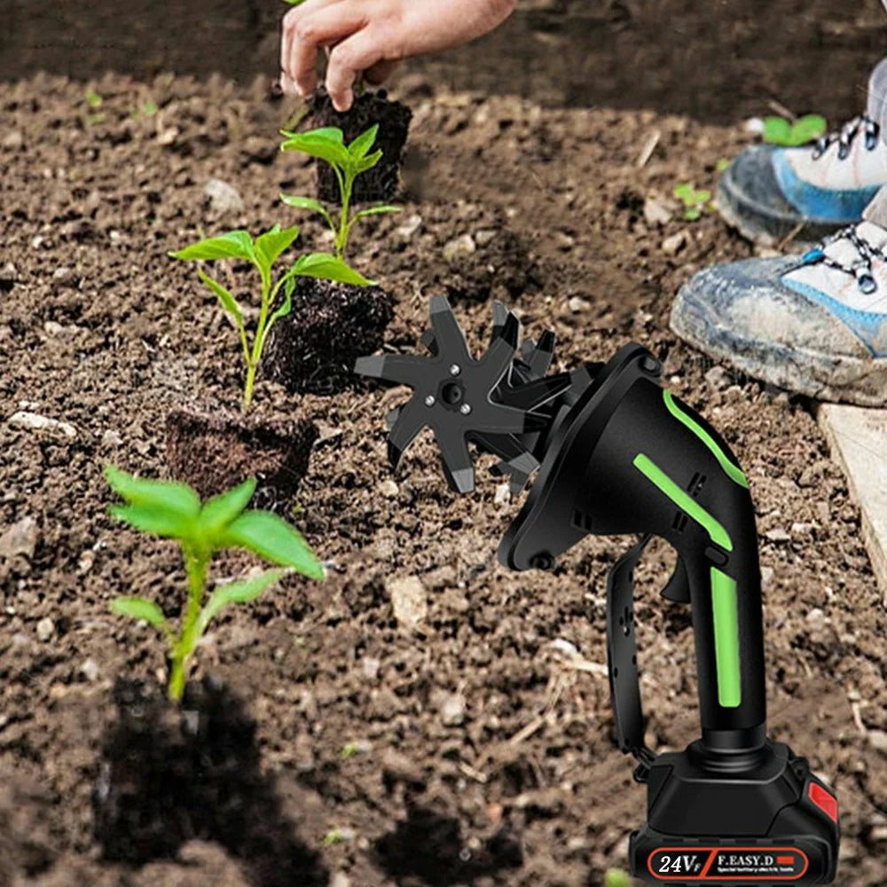 235RPM Lithium-Electric Tiller Cordless Mini Cultivator Handheld Electric Tiller for Home Gardening Flower Planting, with 2 Batteries - 5