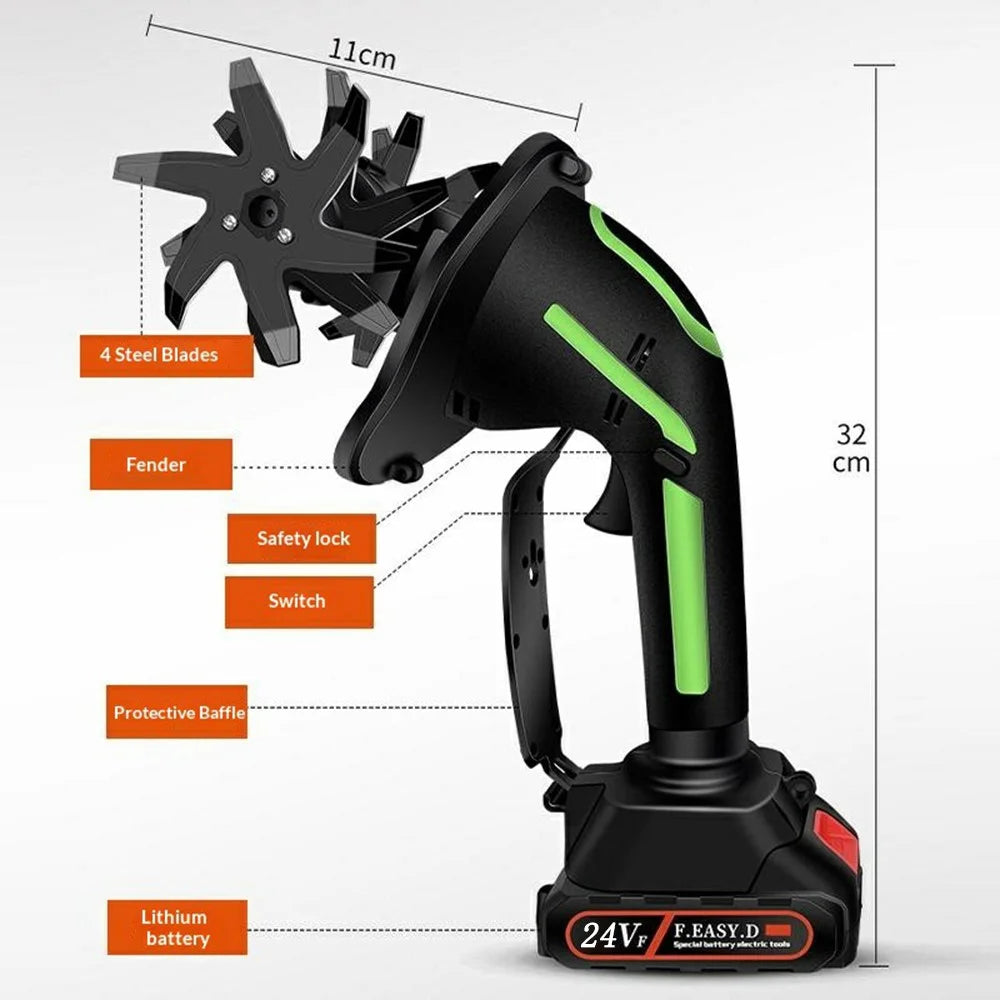 235RPM Lithium-Electric Tiller Cordless Mini Cultivator Handheld Electric Tiller for Home Gardening Flower Planting, with 2 Batteries - 6