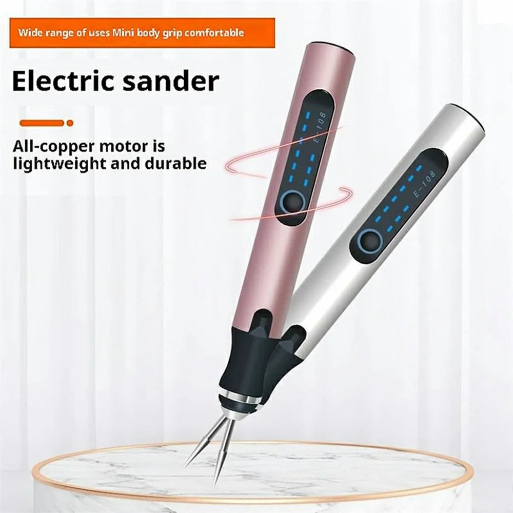 Mini Lithium Electric Grinder Cordless Drilling Carving Polishing Grinding Machine Electric Grinding Pen Set with Carving Templates - Rose Gold - 2