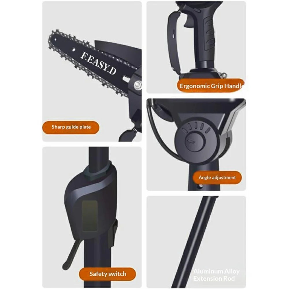 F.EASY.D High Branch Handheld Mini Electric Chainsaw Cordless Lithium-Ion Saw One-Handed with Removable Telescopic Pole for Orchard High Branch Pruning - 6