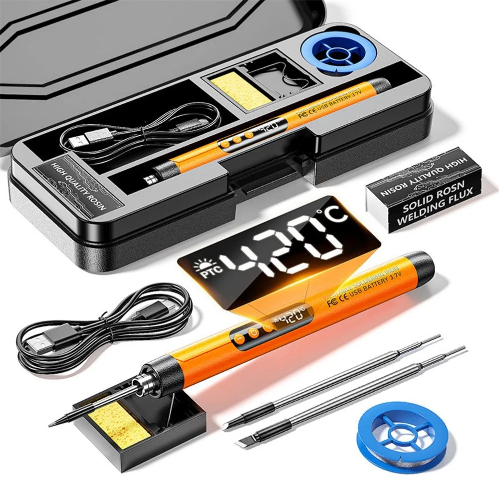 Soldering Iron Kit with 3 Interchangeable Tips Portable Wireless USB Rechargeable Digital Display Soldering Iron - Orange - 1