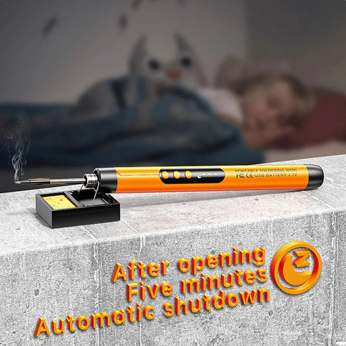 Soldering Iron Kit with 3 Interchangeable Tips Portable Wireless USB Rechargeable Digital Display Soldering Iron - Orange - 3