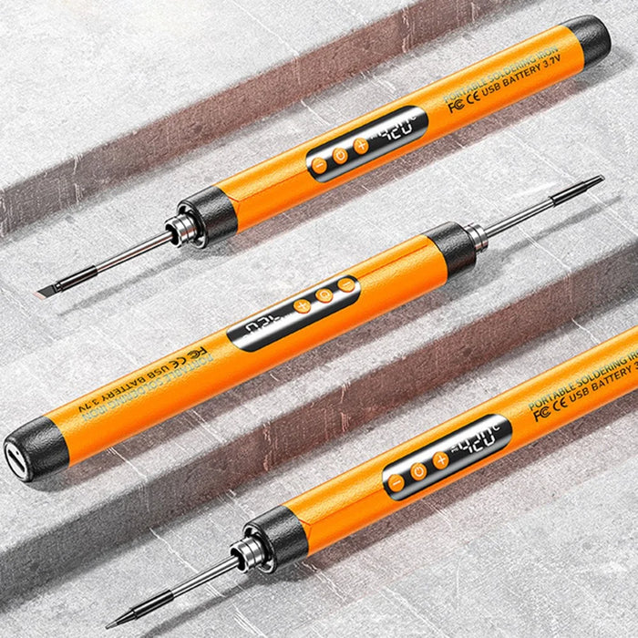 Soldering Iron Kit with 3 Interchangeable Tips Portable Wireless USB Rechargeable Digital Display Soldering Iron - Orange - 6