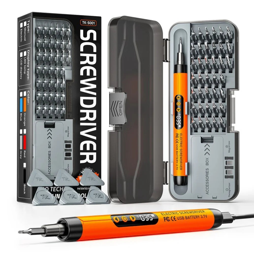 47 in 1 Electric Screwdriver Set Digital Display USB Rechargeable PC Phone Repair Tool Kit - Orange - 1