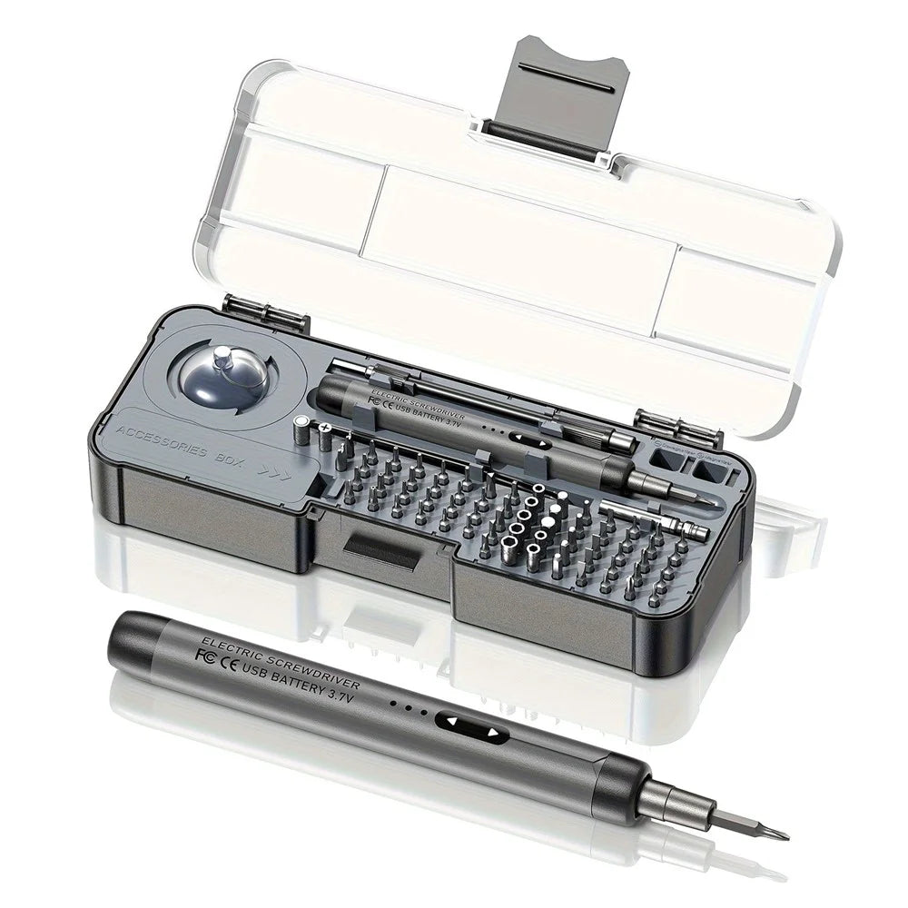 88Pcs / Set Rechargeable Precision Electric Screwdriver with Magnetic Bits Kit for Mobile Phone PCB Watch Repair Tool - Grey - 1