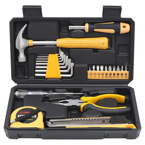 CREST 25Pcs Household Tool Kit Set with Hammer Pliers Hex Keys Screwdrivers for Home Repair - Yellow - 1