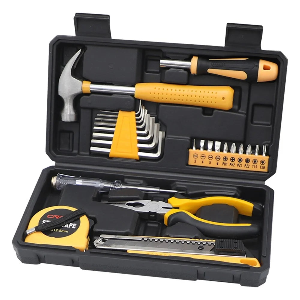 CREST 25Pcs Household Tool Kit Set with Hammer Pliers Hex Keys Screwdrivers for Home Repair - Yellow - 3
