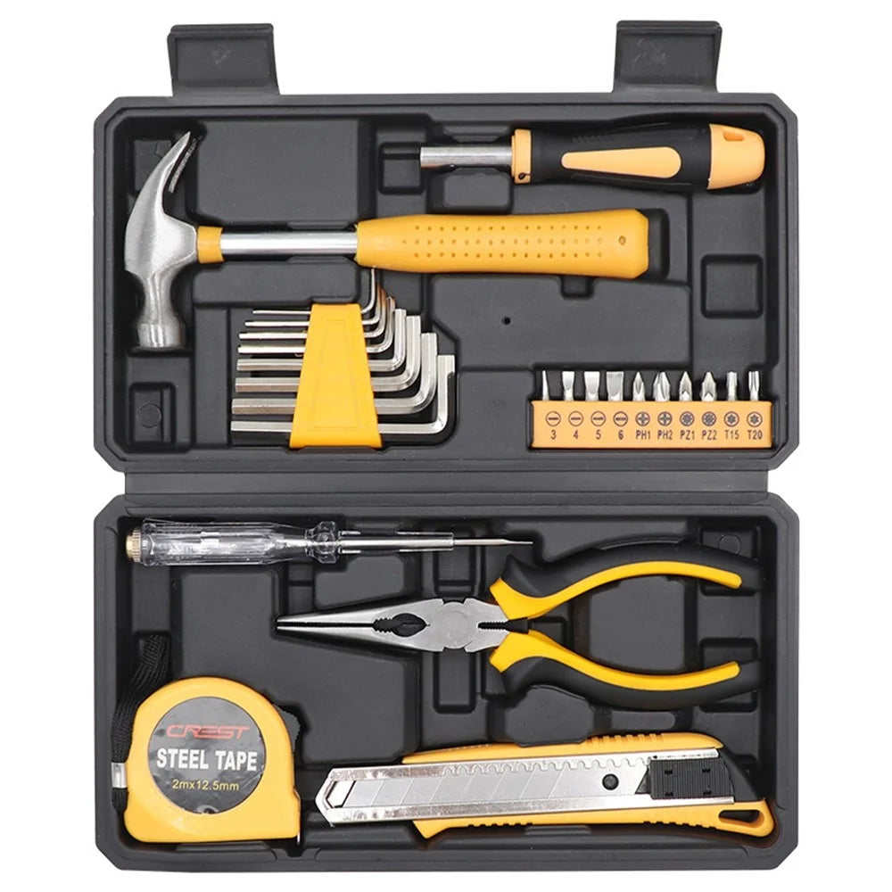 CREST 25Pcs Household Tool Kit Set with Hammer Pliers Hex Keys Screwdrivers for Home Repair - Yellow - 4