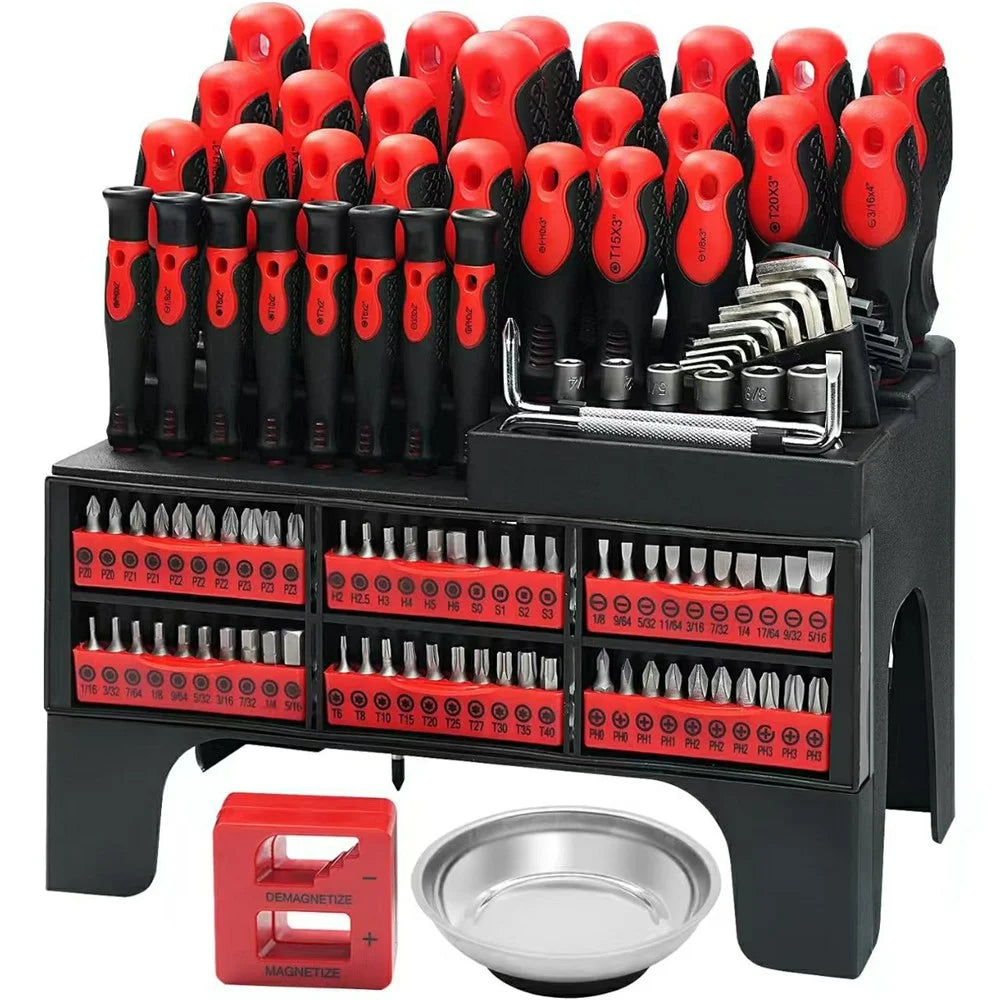 118Pcs Magnetic Screwdriver Set with Magnetizer Demagnetizer Tool Kit for Electronics Repair - Red - 1