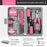 13Pcs Tool Kit Set Home Repair Tool Box with Utility Knife Pliers Screwdriver Measuring Tape - Pink - 2