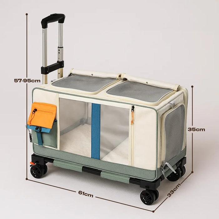 61x33cm Pet Rolling Luggage Carrier with Side Feeding Window Large Capacity Travel Trolley Bag for Cat Dog - Green - 1