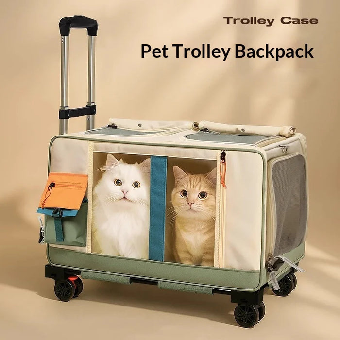 61x33cm Pet Rolling Luggage Carrier with Side Feeding Window Large Capacity Travel Trolley Bag for Cat Dog - Green - 2