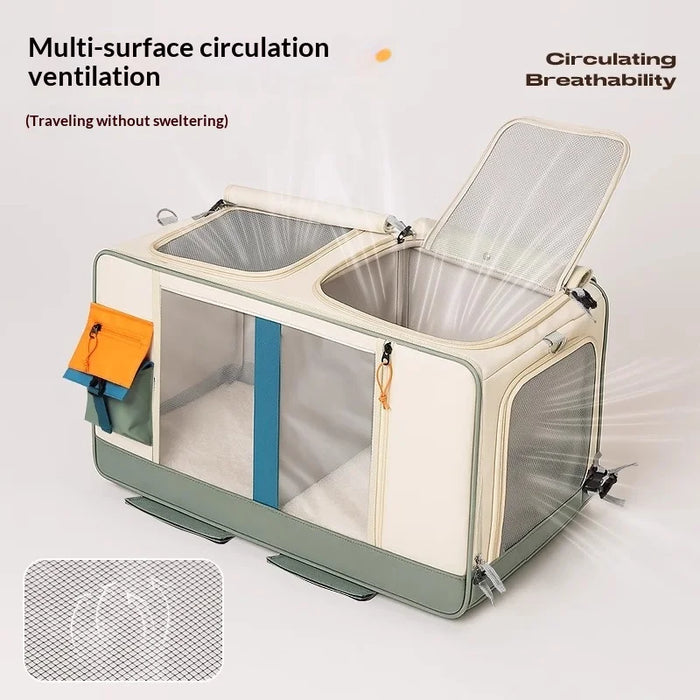 61x33cm Pet Rolling Luggage Carrier with Side Feeding Window Large Capacity Travel Trolley Bag for Cat Dog - Green - 3