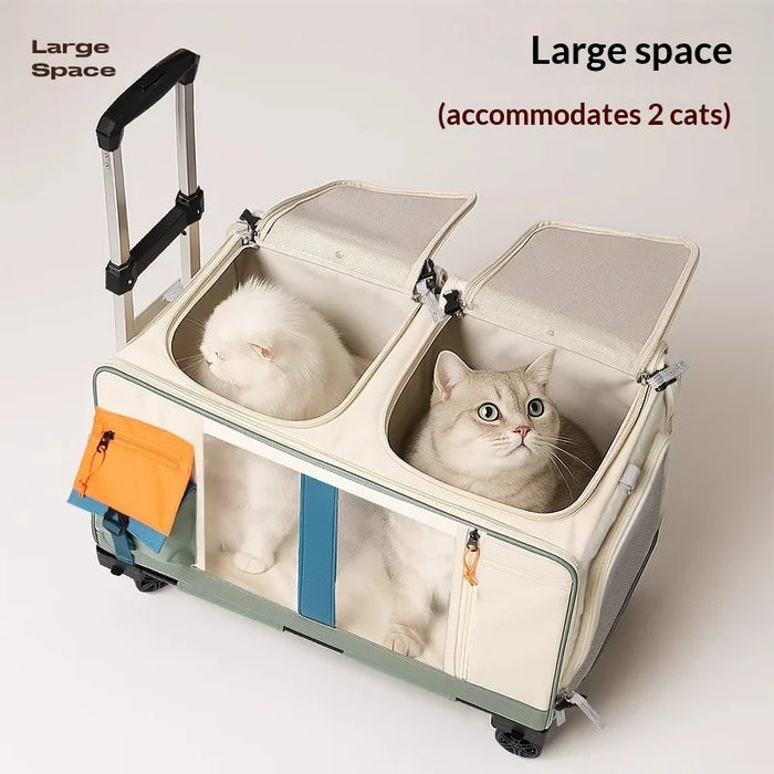 61x33cm Pet Rolling Luggage Carrier with Side Feeding Window Large Capacity Travel Trolley Bag for Cat Dog - Green - 4
