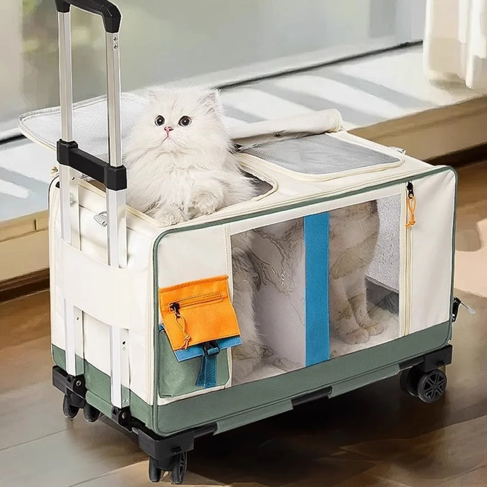 61x33cm Pet Rolling Luggage Carrier with Side Feeding Window Large Capacity Travel Trolley Bag for Cat Dog - Green - 6