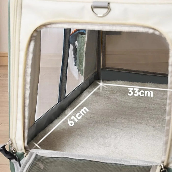 61x33cm Pet Rolling Luggage Carrier with Side Feeding Window Large Capacity Travel Trolley Bag for Cat Dog - Green - 7
