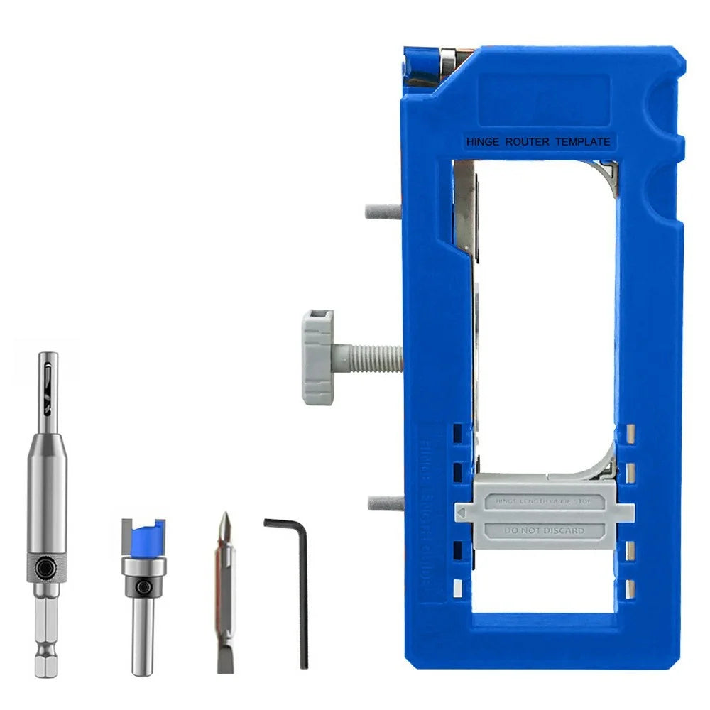 Adjustable Door Hinge Mortise Template Kit Wood Router Locator for 3-5 Inch Hinges Installation - Blue - 1