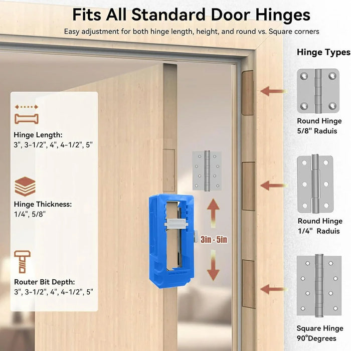 Adjustable Door Hinge Mortise Template Kit Wood Router Locator for 3-5 Inch Hinges Installation - Blue - 2
