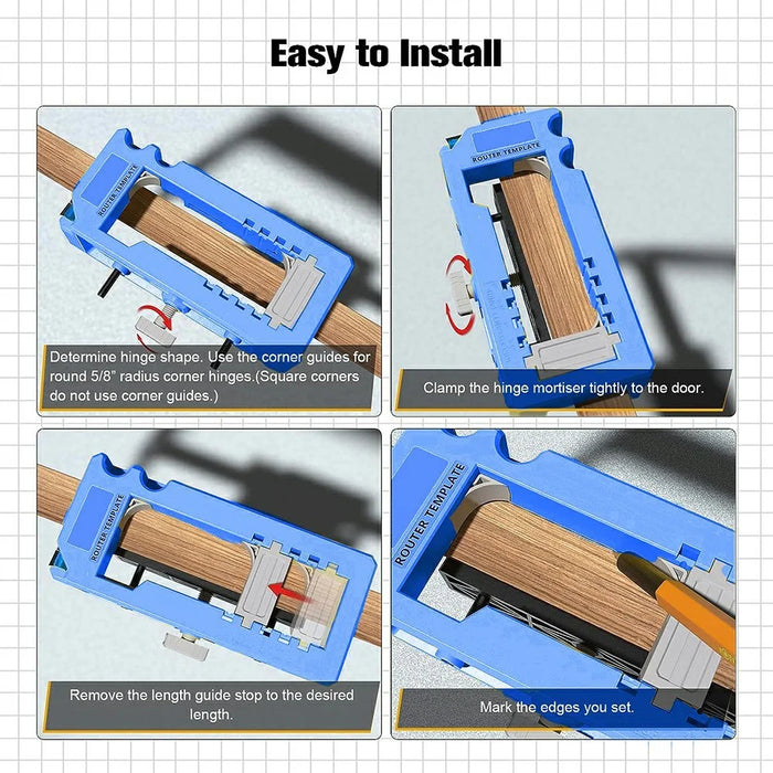 Adjustable Door Hinge Mortise Template Kit Wood Router Locator for 3-5 Inch Hinges Installation - Blue - 3